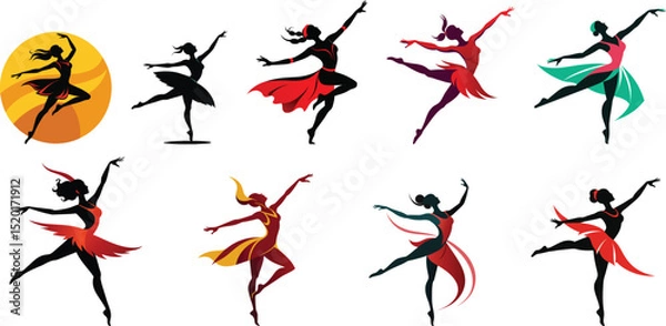 Fototapeta Ballet Dancer Academy Logo Set Vector Illustration