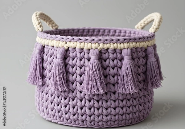 Obraz Crocheted Cotton Fruit Basket with Tassels