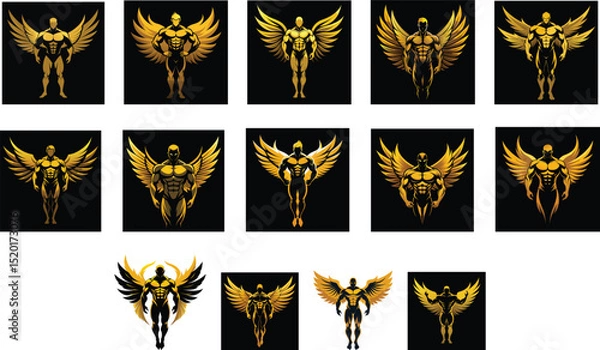 Fototapeta body builder with wings logo set vector illustration