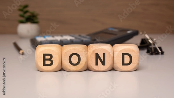 Obraz Wooden blocks spelling the word BOND on a desk
