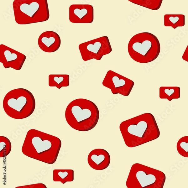 Obraz Seamless pattern with hearts in the form of red messages on a beige background. Vector illustration, for decorating your designs in a symbolic holiday style likes