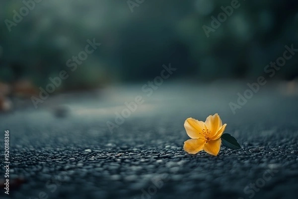 Fototapeta Single Flower Breaking Asphalt Representing Strength and Hope, Copy Space on Right