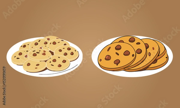 Fototapeta Cookie with chocolate chips in a plate vector illustration.