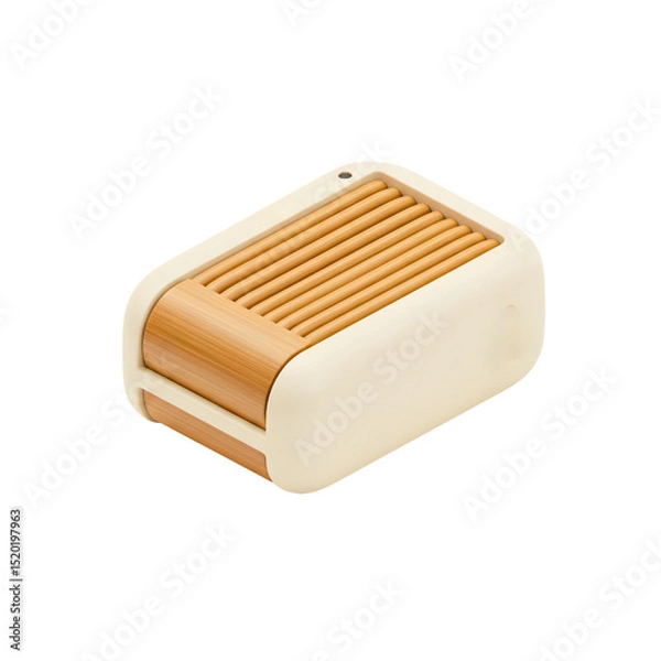 Obraz Modern cream and bamboo storage box on white background, perfect for organization and decor