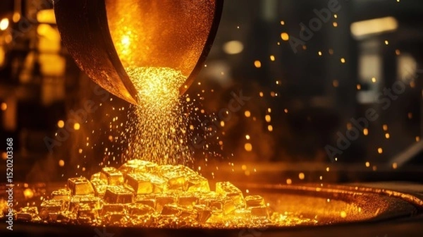 Fototapeta Molten Gold Pouring from Furnace into a Cast for Luxury Production