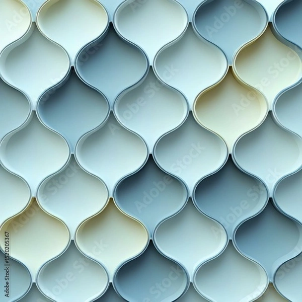 Obraz Stylish wavy patterned wall decor in soft blue and cream shades, perfect for modern interiors or artistic projects.