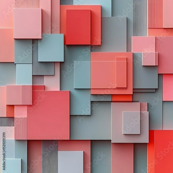 Fototapeta A vibrant abstract background featuring layered geometric shapes in various shades of coral and gray, perfect for modern design projects.