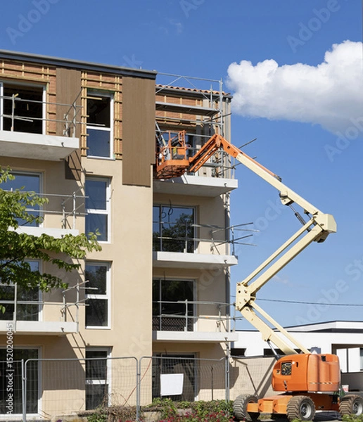 Obraz  Isolation et bardage extérieur d'un immeuble d'habitation en construction