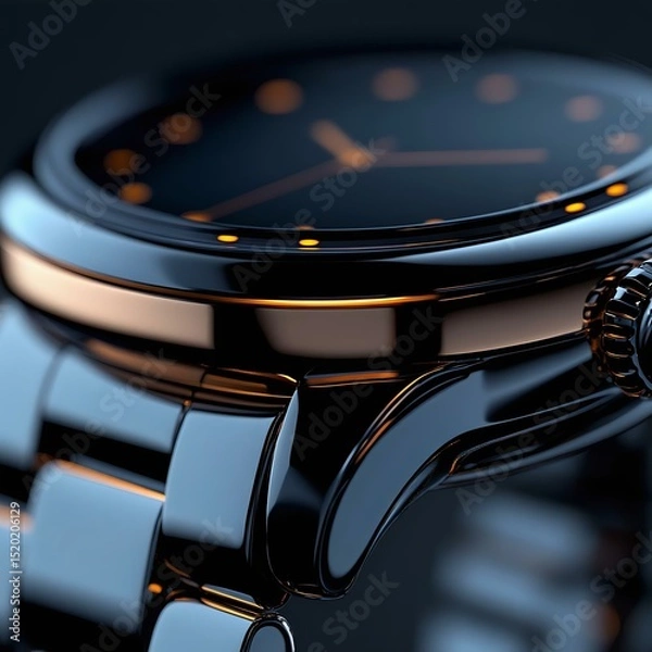 Obraz Close-up of a luxury watch highlighting its shiny metal finish and elegant design, perfect for style and fashion enthusiasts.
