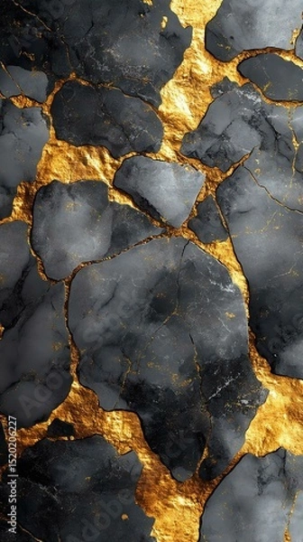 Obraz Elegant marble texture with bold black and shimmering gold veins, perfect for backgrounds, wallpapers, and luxury designs.