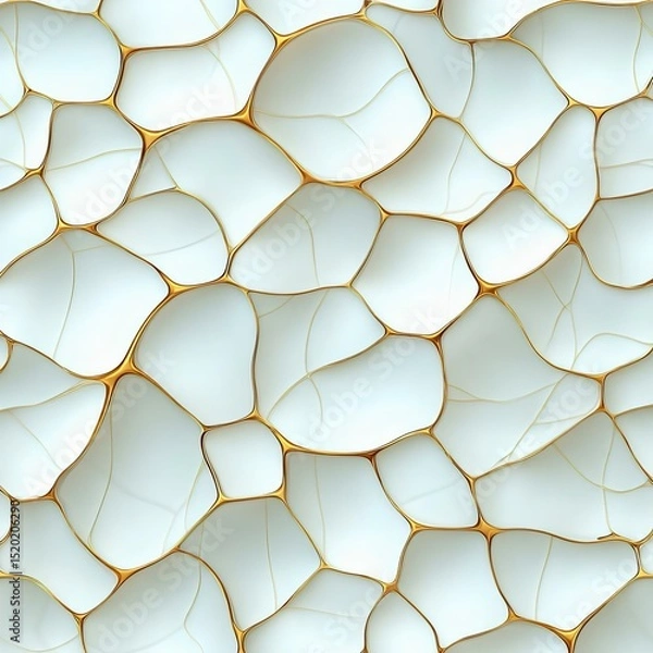 Fototapeta Abstract texture of soft white bubbles with golden outlines, creating a modern and elegant design for backgrounds, wallpapers, and prints.