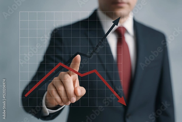 Fototapeta Businessman analyzing financial graph showing growth and decline