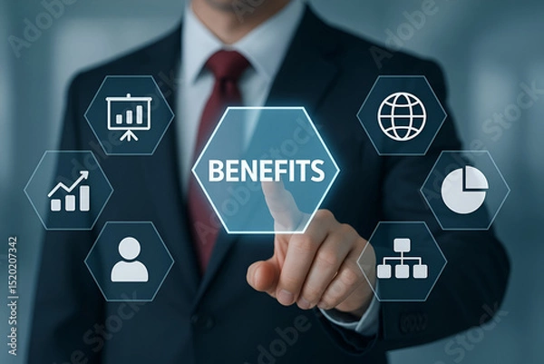Fototapeta Businessman selecting benefits on a touchscreen