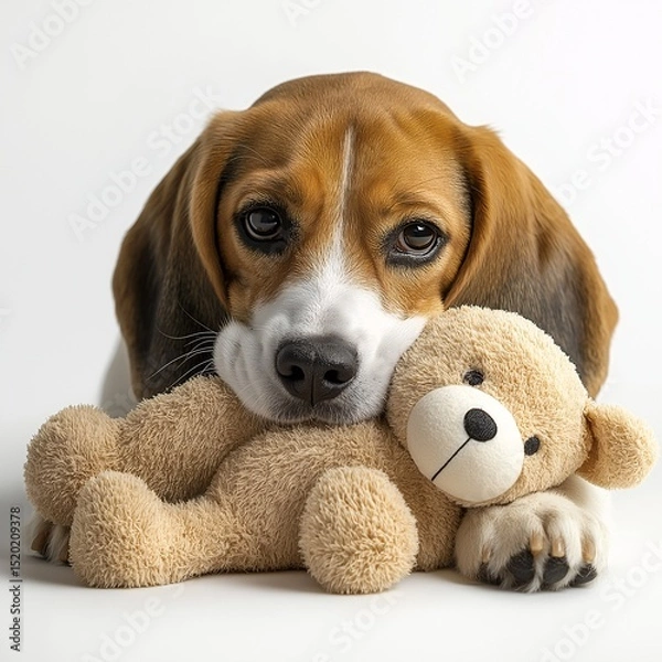 Fototapeta Cute Puppy Playing with Toy. Adorable Beagle's Playtime and Comfort