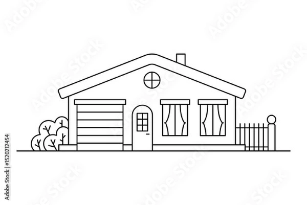 Fototapeta House with garage icon. Black outline linear silhouette. Editable strokes. Front view. Vector simple flat graphic illustration. Isolated object on white background. Isolate.