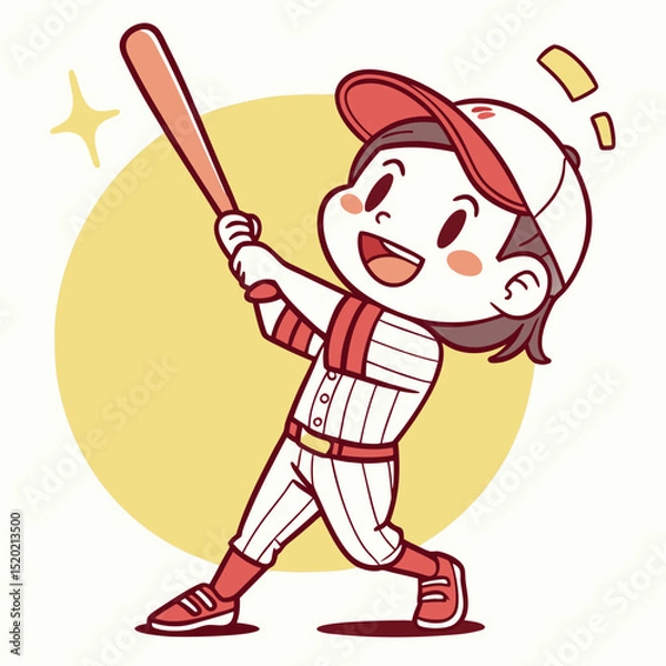 Fototapeta Young Baseball Player Ready to Hit with Happy Expression