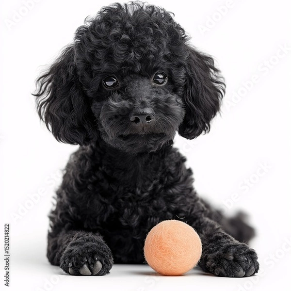 Fototapeta Playful Black Poodle Puppy. Adorable and Energetic Canine Fun in Studio Isolation