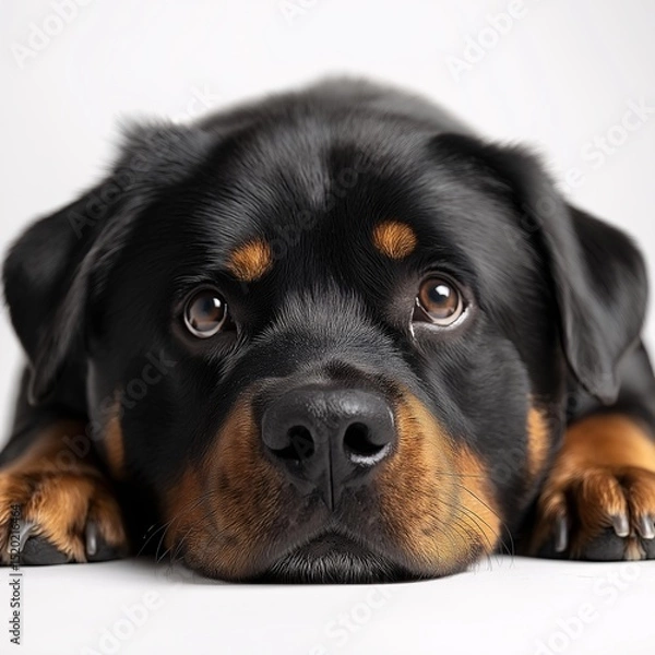 Fototapeta Adorable Rottweiler Dog Portrait - Black and Tan Loyal Canine Pet with Eyewear