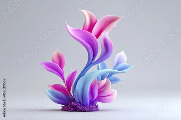 Obraz Abstract floral arrangement with pink purple and blue petals against a light grey background