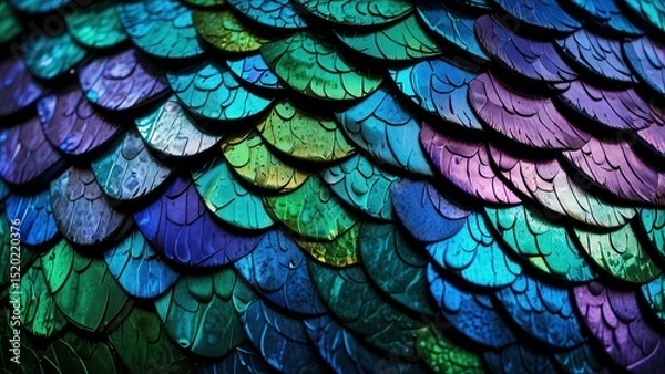 Fototapeta Shimmering Fish Scale Texture with Iridescent Color Spectrum Background

