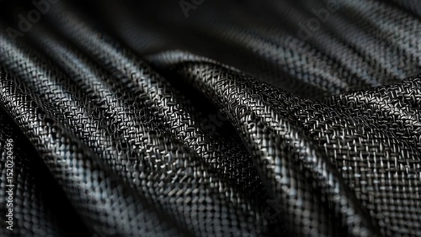 Fototapeta Macro Close-Up of Black Woven Carbon Fiber Fabric Texture

