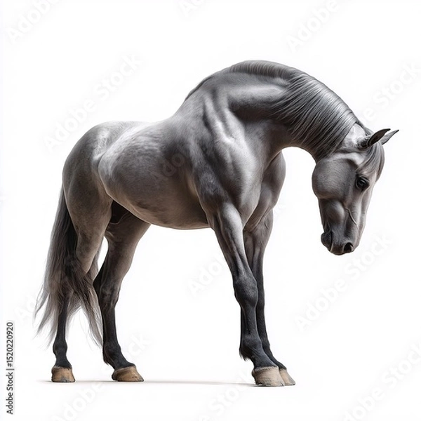 Fototapeta Elegant Gray Stallion. Majestic Equine Portrait with Detailed Fur and Powerful Anatomy in Photorealistic Studio Lighting