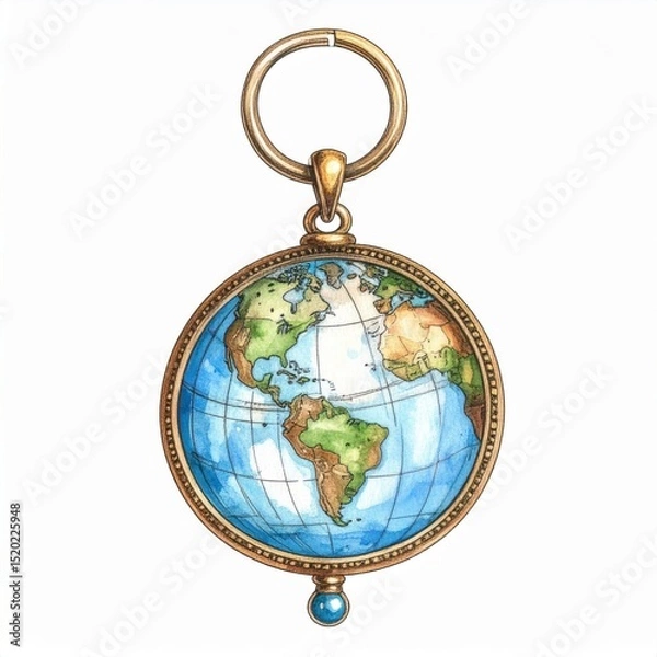Obraz Watercolor Globe Keychain with Gold Accents