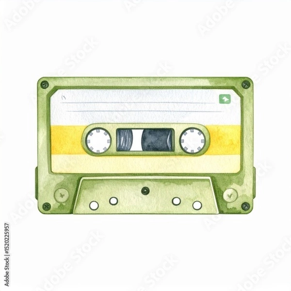 Obraz Green and Yellow Watercolor Cassette Tape Illustration