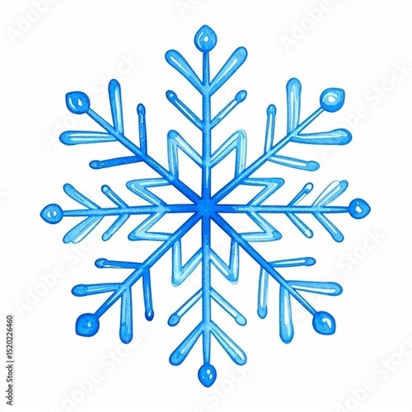 Obraz Blue Watercolor Snowflake Illustration