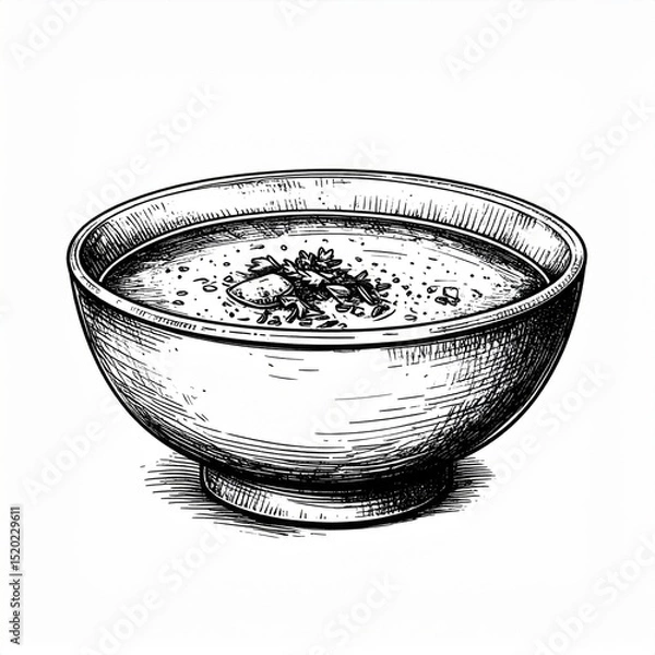 Obraz Black and White Illustration of a Bowl of Soup