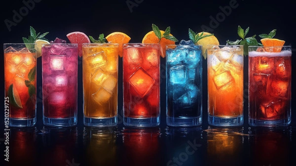 Fototapeta Set of different alcoholic drinks and cocktails