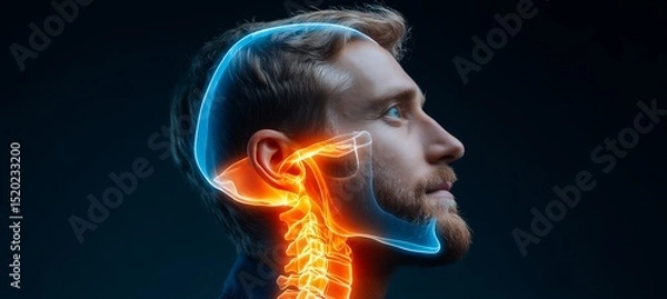 Obraz 22 year old male after temporomandibular joint arthrocentesis with a glitch art overlay highlighting glowing depiction of joint lavage fluid