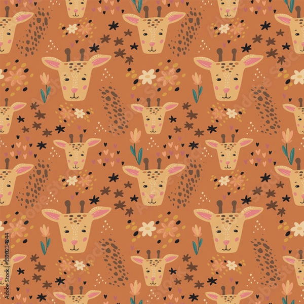 Obraz Cute giraffe seamless pattern hand drawn cute kids background colorful pallete