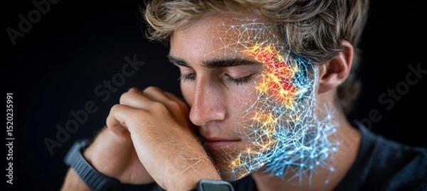 Obraz 24 year old male drag racer in a plethysmography chamber for hyperbaric oxygen therapy on the right forearm with a thermal map overlay showing a glowing depiction of accelerated tissue oxygenation