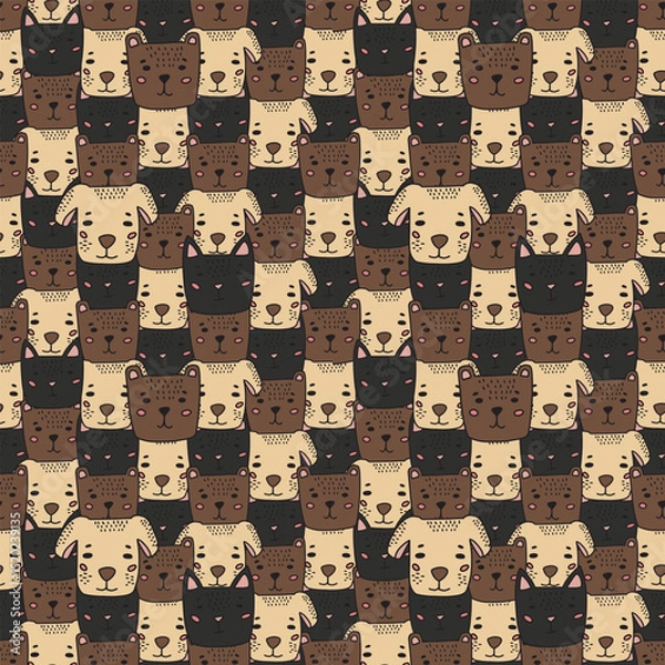 Obraz Seamless cute dog, cat, bear pattern hand drawn cute kids background