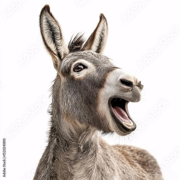 Fototapeta Smiling Donkey with Funny Animal Expression in Pastoral Scene - Close-Up Photography