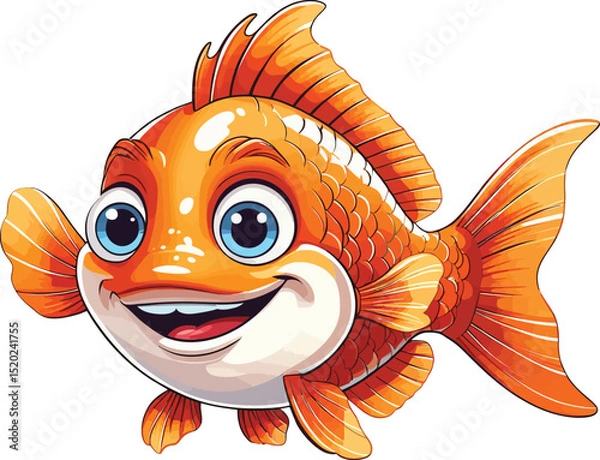 Fototapeta A cute orange cartoon fish illustration in the water, perfect for vector art or a fun design