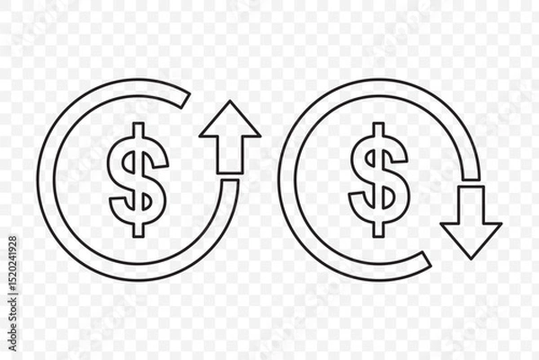 Fototapeta cost reduction icon vector. dollar decrease sign. profit decrease symbol. cost saving sign. vector illustration on transparent background. EPS 10