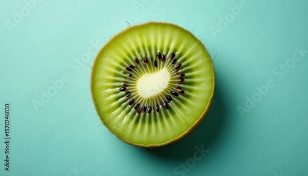 Obraz Kwi slice on teal background, top view