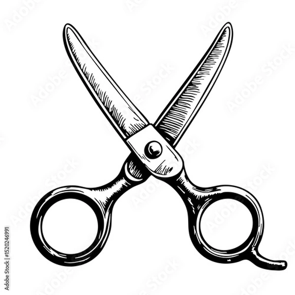 Fototapeta Vintage sketch of opened scissors hand-drawn in black and white  