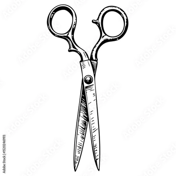 Fototapeta Vintage sketch of scissors with detailed design and shading  