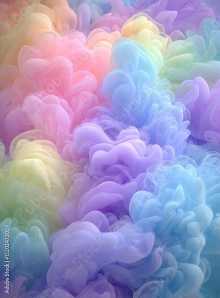 Fototapeta A vibrant and multicolored smoke effect is unfolding against a bright backdrop, ideal for use in advertising or design elements, including gadget wallpapers, and featuring a neon-lit texture