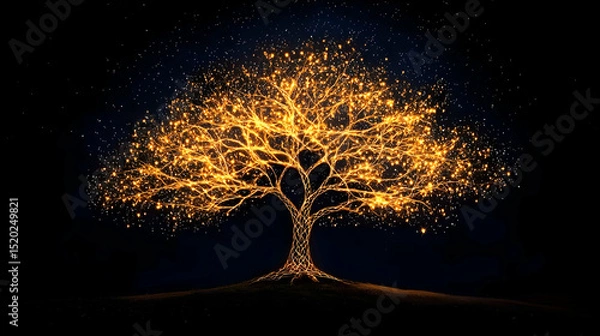 Fototapeta Glowing Golden Tree At Night