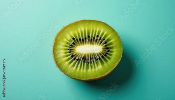 Obraz Kwi slice on teal background, top view