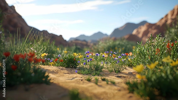 Fototapeta Colorful Wildflowers In Desert Landscape