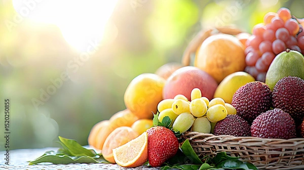 Fototapeta Colorful Fruits In Basket Under Sunlight