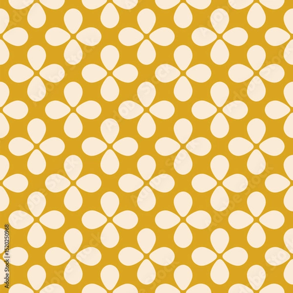 Fototapeta Abstract funky vector seamless pattern. Simple floral ornament with bold flower silhouettes, leaves. Cute yellow and beige texture. Retro nostalgic old-fashioned groovy background. Repeated design