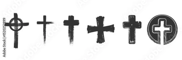Fototapeta Spray paint graffiti element set of Christian cross with grungy texture. Grunge ink graphic symbols of church isolated on white background for printing on t shirt