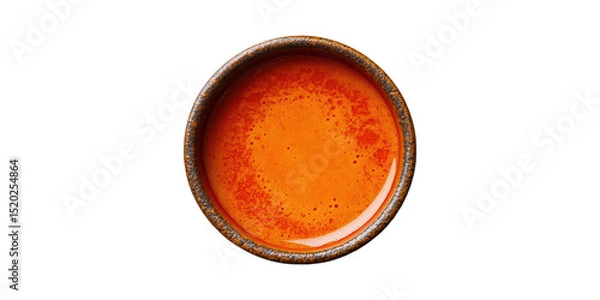 Obraz Round wooden bowl with orange sauce isolated on transparent background