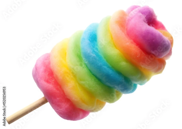 Fototapeta Rainbow Cotton Candy on a Stick Isolated isolated on Transparent clipping Background